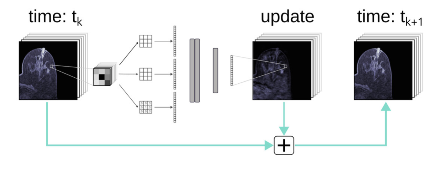 Temporal Neural Cellular Automata: Application to modeling of contrast enhancement in breast MRI